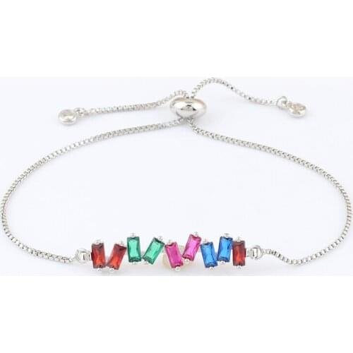 Colorful Crystal Gold Filled Rainbow Bracelets For Women CZ Charm Zirconia Adjustable Bar Bracelet Girls Tennis Jewelry