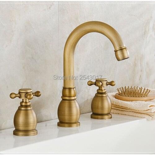 High Quality Widespread Basin Sink Faucet Hot&Cold Deck Mounted Antique Bronze Finish 3 pcs Bathtub Mixer Faucets ZR855