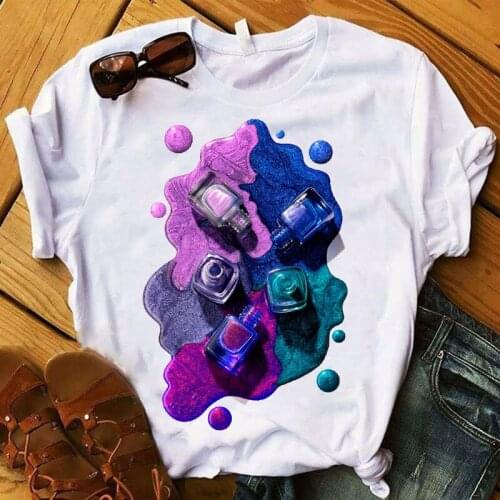2020 Womens T-shirt 3D Finger Nail Print Bottle Short Sleeve Tops Female Tshirt Design Print Streetwear Tops Short Clothes