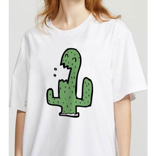 Female T Shirt Cactus Graphic Print Harajuku Girls Ladies T-shirt Summer Short Sleeved White T-shirt Female Clothing Streetwear