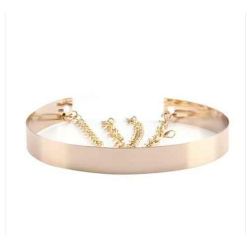 Women Full Metal Waist Mirror Wide Gold Silver Plate Waistband Chains Belt