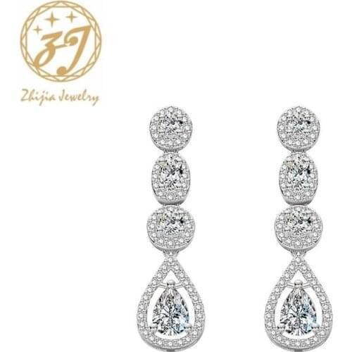 Zhijia new arrival Gold Sliver color Rhinestone Party Earring Geometric waterdrop Earrings for Women gifts