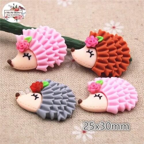 10pcs 25x30mm cute Hedgehog Resin Flat back Cabochon DIY Jewelry Craft Decoration