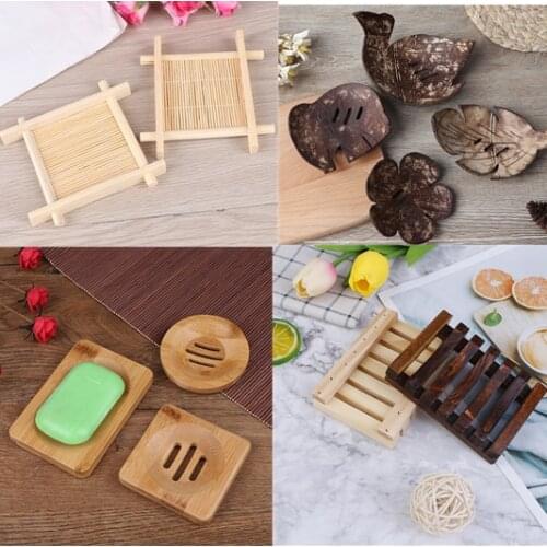12Style Natural Carbide Wood Soap Dish Wooden Soap Container Travel Wood Soap Box Shower Plate Bathroom Soap Holder