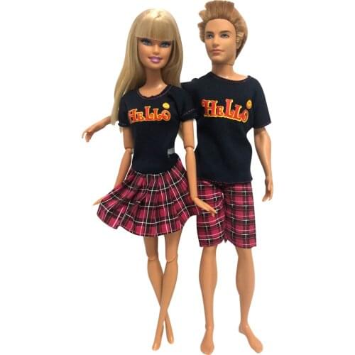 NK Newest Two Set Plaid Couple Wear Casual Suit Fashion Warm Couple Clothes For Barbie Accessories Doll Best Childrens Gift 9X