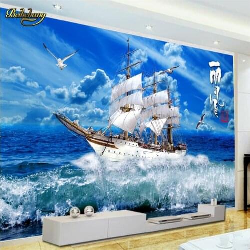 Beibehang Custom papel de parede 3D Mural sailboat Sea Beach Wall paper Painting Sofa Living Room TV Background Photo Wallpaper