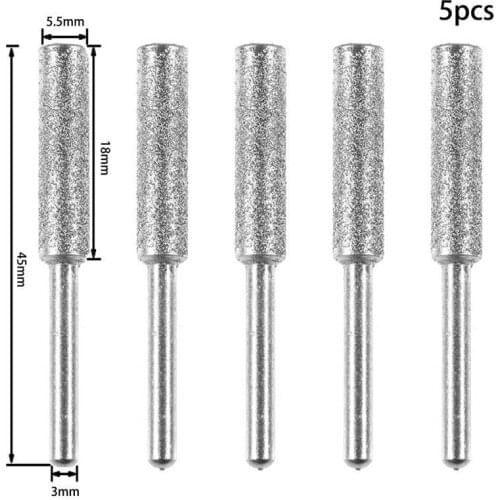 5pcs 4.0/4.8/5.5mm Diamond Coated Cylindrical Burr Carving Grinding Drills Power Tools Accessories Chainsaw Sharpener Stone File