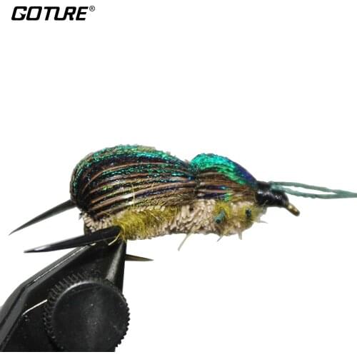 Goture Fly Fishing Lure Bait Beetle Dry Flies Insect for Carp Bass Salmon Fishing with Mustard Hook 6# 2pcs/Lot