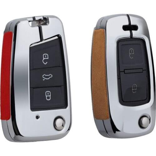 Galvanized Alloy Suede leather splicing car key case cover protective shell holder for VW Passat Lavida Tiguan POLO CC Golf BORA