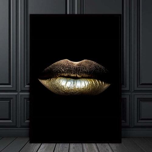 Canvas Nordic Painting Prints Gold Lips Gradient Sexy Home Decor Posters Wall Artwork Modern Bedroom Framework Modular Pictures