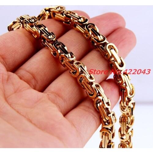 7"~40" 5mm Wholesale 316L Stainless Steel Yellow Gold color Byzantine Chain Mens Women Necklace Fashion Jewelry