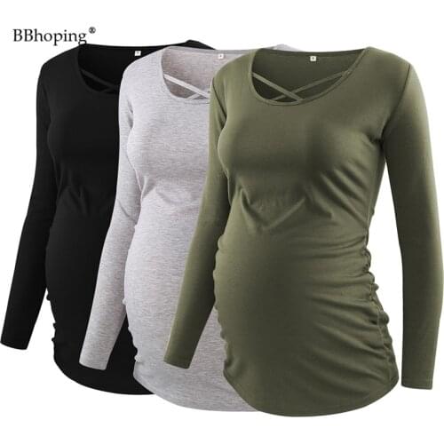 Pack of 3pcs Maternity Womens Long Sleeve Tops Pregnancy T-Shirt Criss Cross Casual Blouse Side Ruching Pregnancy T-Shirt
