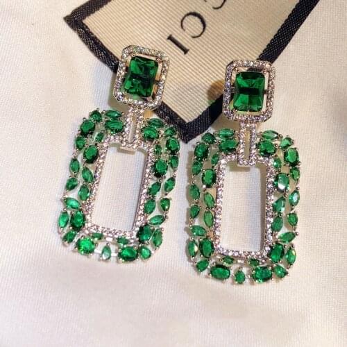 Green zircon square earrings irregular broken zircon design fantasy green water drop luxury rich woman earrings jewelry Серьги