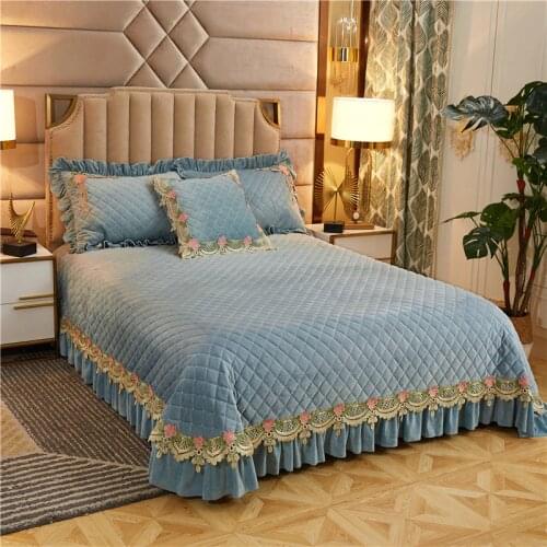 Multi Color Luxury Velveteen Super Soft Plush Diamond Quilted Bedspread 3/5Piece King Queen size Ruffle Pink Bedspread for Girls