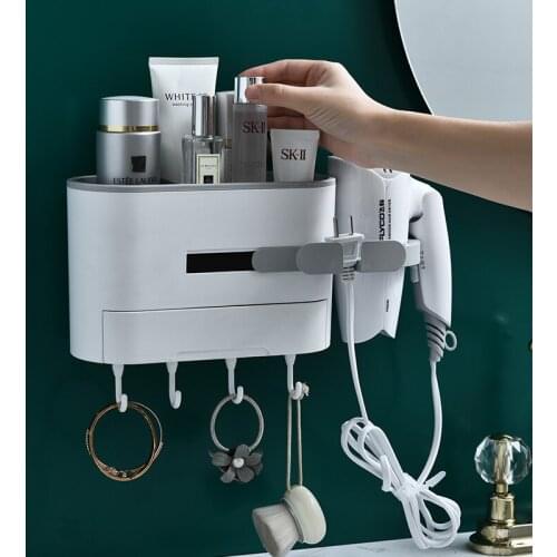 Multi-function Bathroom Shelf Waterproof Wall Mounted Hair Dryer Holder Punch-free Shampoo Sundries Rack Bathroom Organizer