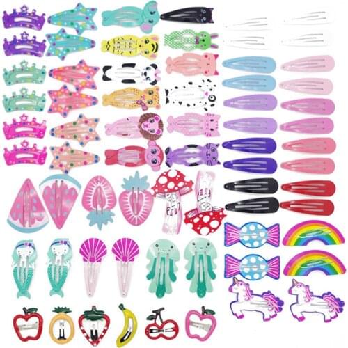 30-68Pcs/set Cute Children Headwear set Girls Print Painting Hair Clips Metal Princess Hairpin Cartoon Animals Hair Accessories