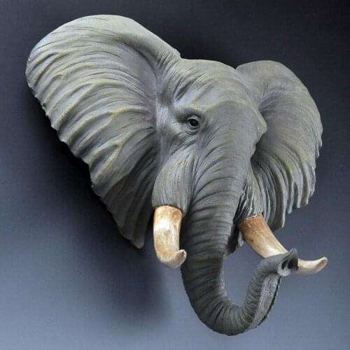 WALL-MOUNTED ELEPHANT HEAD SCULPTURE RETRO RESIN WALL DECORATION ELEPHANT STATUES LARGE HOME DECOR HANDMADE ANIMAL CRAFTS