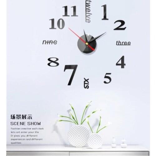 2PCS 3D Mirror Wall Stickers Digital Horloges Living Room Wall Hanging Clock with Quartz Needle Creative Diy Art Home Decor