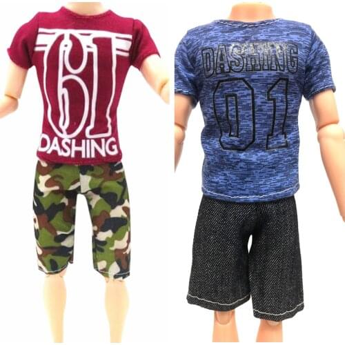 NK 2 Pcs/Set Prince Ken Doll Clothes Cool Suit Cool Outfit For Barbie Boy KEN Doll Childrens Birthday Presents Gift 001A DZ