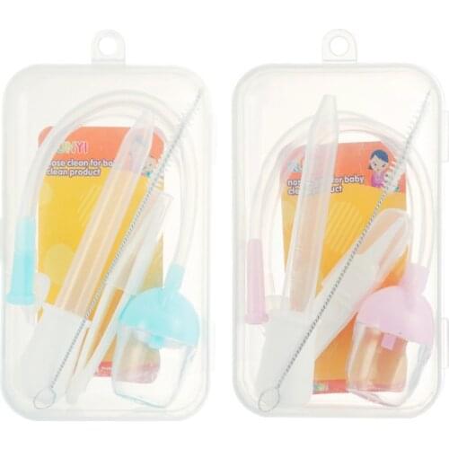 Newborn Baby Nasal Aspirator Set Straw Brush Feeding Medicine Device Snot Nose Shit Cleaner Nose Aspirator Baby Care Products