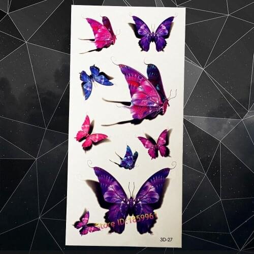 New 3D Vivid Fake Waterproof Tattoo Paste Paper A3D-27 Girl Fake Metallic Tattoo Sticker Blue Red Pink Color Butterfly Sexy Lady