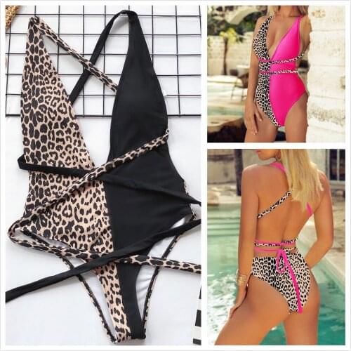 New 2021 Sexy Women Swimwear one piece Women Bikini Sets Female Leopard Print Beach wear Monokini Swimwear Bathing Suit-BK015