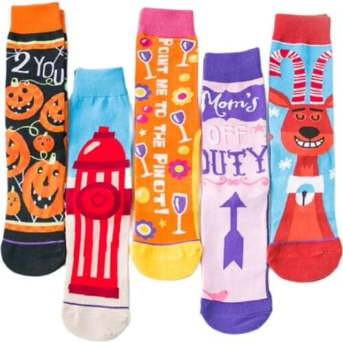 New Socks in Mens and Womens Ins Tide Cotton Socks European and American Couple Socks AB Asymmetric Stockings Halloween Socks
