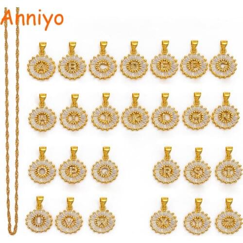 Anniyo A-Z Letters Necklaces Cubic Zirconia Gold Color Charm Alphabet Pendant for Women Girls English Initial CZ Jewelry #197206