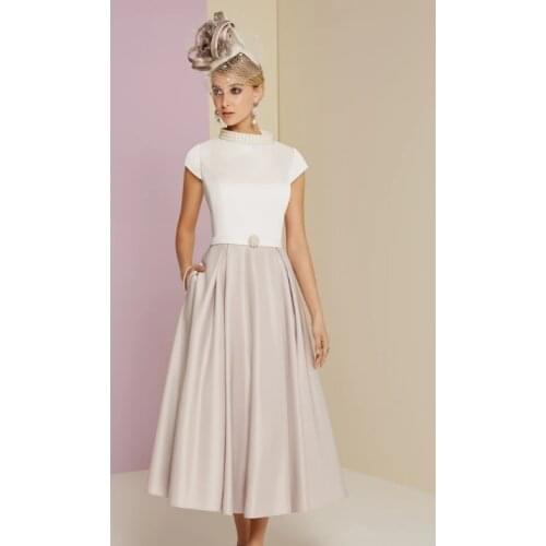 Tailor Shop mother of bride dress short beaded evening dresses stand up collar crepe swing dress white dress party formal