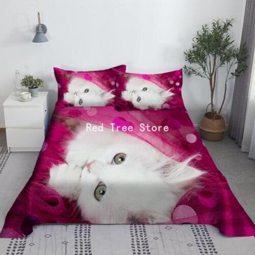 Drop Shipping Animal Cats Printed Flat Sheet 2/3pcs Set with Pillow Case for Kids Adults Bedroom Decor Polyester Sheets 230*260