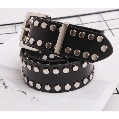 Luxury Punk Genuine Leather Black Belt Women Rivet Studded Buckle Pin Jean Belts Cow Leather Waistband Corset Dress Shirt Belt