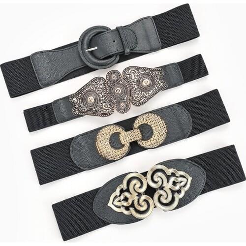 High Quality Belts For Women Black Waist Elastic Ladies Band Round Buckle Decoration Coat Sweater Fashion Dress Rice White