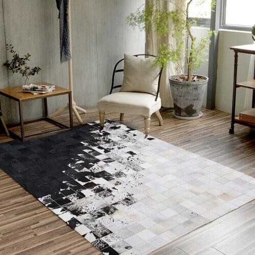Luxury Brazil milk cow leather carpet European geometry living room study room table black and white mat bedroom bedside rug