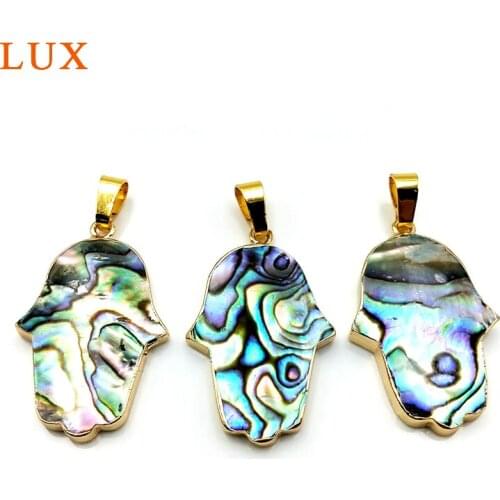 Abalone Shell Hamsa Hand Pendant natural Abalone Shell Hand 24k gold color plated mother of pearl jewelry for necklace making