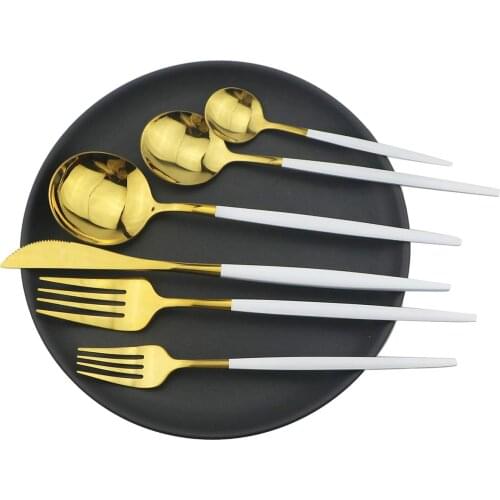 6/36PCS Flatware Cutlery 18/10 Stainless Steel Dinnerware Set Withe Gold Silverware Tableware Party Kitchen Knife Fork Teaspoon