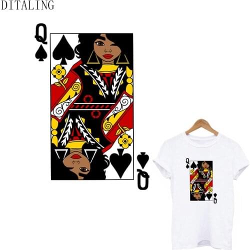 Q Queen Thermal Stickers On Clothing Black Girl DIY T-Shirt Heat Transfer Patches Afro Girl Appliqued On Clothes Iron On Patches