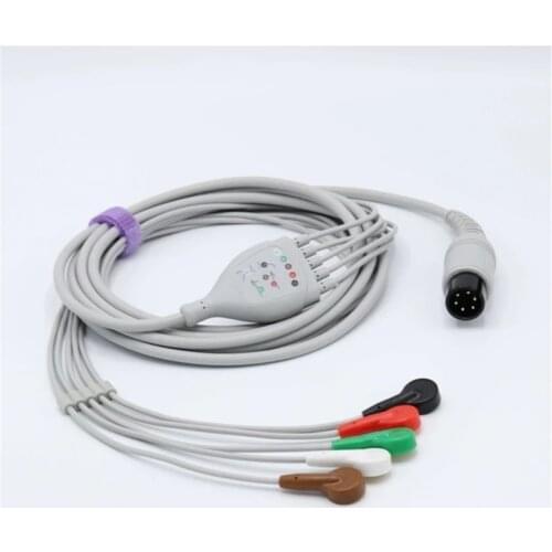 Generic AAMI 6 Pins Compatible ECG Cable 5 Lead Wires Snap for Zoll, Criticare, Nellcor, Mindray, Edan, etc