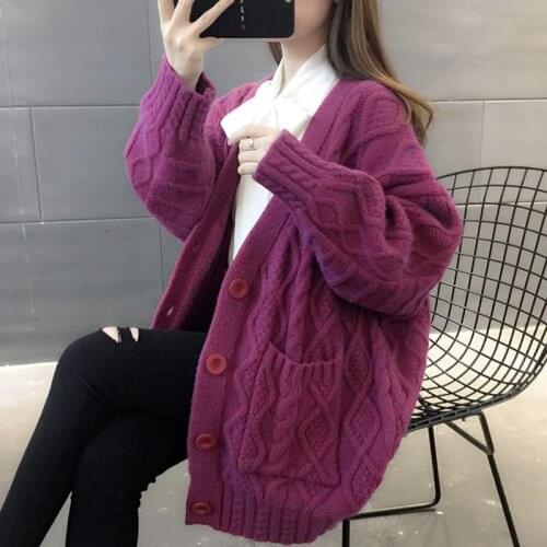 Knit Sweaters Cardigan Women Solid Single Breasted Pocket Casual Lazy Wind Korean Spring Autumn Mid-Length Female Outwear