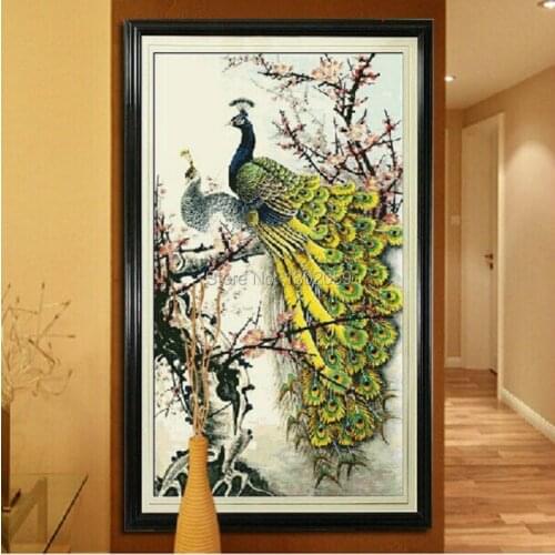 High Quality Avilable Embroidery Cross Stitch Kit Wintersweet Peacock Flower Animal 18CT/16CT/14CT/11CT/9CT