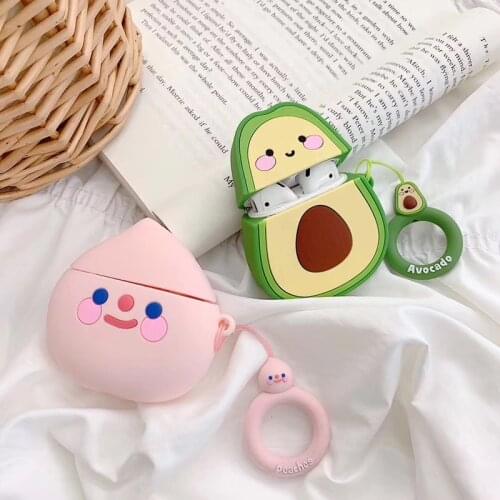 Japan 3D Kobito Cute Peach Strawberry Avocado Earphone Headset Accessories silicone case For Airpods 1 2 Wireless Bluetooth