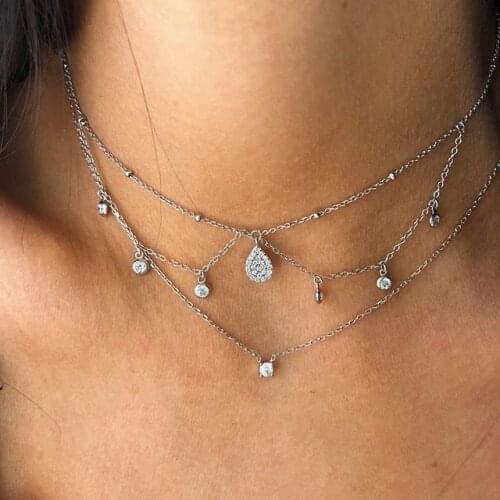 2021 Collier Double Layer Cz Drop Charm Water Micro Pave Bling Wedding Gift Fine 925 Silver Choker Chain Women Fashion Necklace