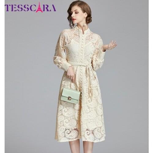 TESSCARA Women Autumn Luxury Lace Dress Female Designer Vintage Cocktail Party Robe High Quality Celebrity-inspired Vestidos