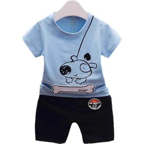1 Set New Fashion Boys Girls Clothes Dog Pattern Cartoon Short Sleeve T-shirt+Shorts 2-piece Suit O-neck Baby Kids Clothing Set