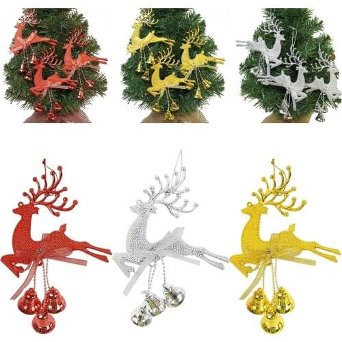 1Pc Christmas Elk Bells Pendant Xmas Tree Hanging Ornament Cute Deer With Bell For DIY Home Decor Navidad Noel 2022 New Year
