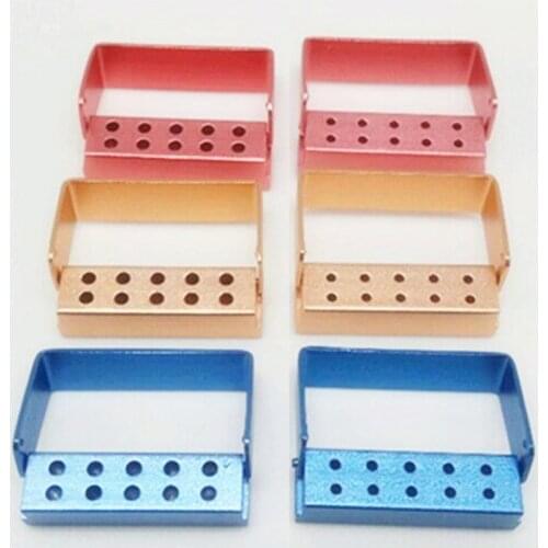 10 Holes Dental Burs Holder Block Dental Disinfection Box Aluminium for High/low Speed Burs Dentist Tool