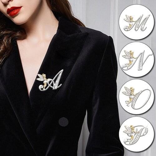 2021 New Style Angel Fairy Lapel Small Suit Clothes Shirt Collar Pin Brooch Metal Crystal English Letter Word Fashion Brooch