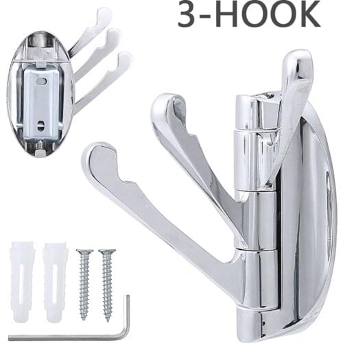 Stainless Steel 3-hook Robe Towel Coat Hooks Bathroom Swival Hook For Bathroom Bedrooms Closets Holder Hanger