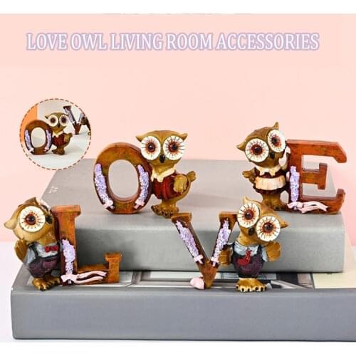 4 Letter Cute Owl Statue Set Home Decor Car Interior Decoration for Shelf Desk Kids Toys PI