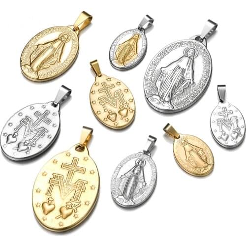 4 Size Stainless Steel Virgin Mary Pendants Necklaces For Our Lady Guadalupe Medallion Collares Religious Jewelry