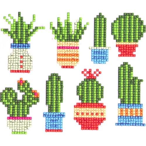 8Pcs Cactus Diamond Painting Stickers Diamond Embroidery Cross Stitch Painting With Diamonds Cup Phone Book Decor DIY Craft Gift